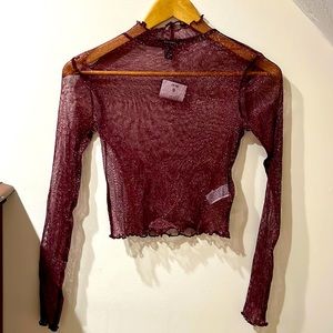 Mesh maroon sparkly crop top